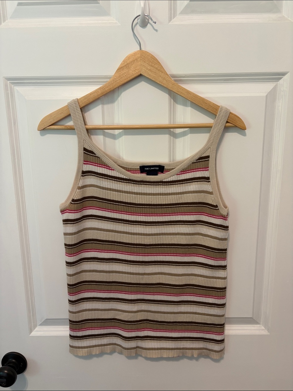 The Limited Beige Ribbed Tank with Brown & Pink Stripes